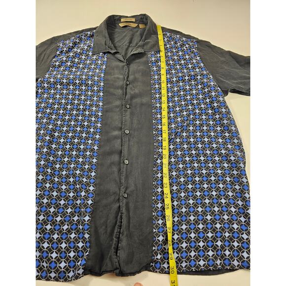 Axist washable silk size XXL mens geometric color block short sleeve black blue* - Picture 5 of 5
